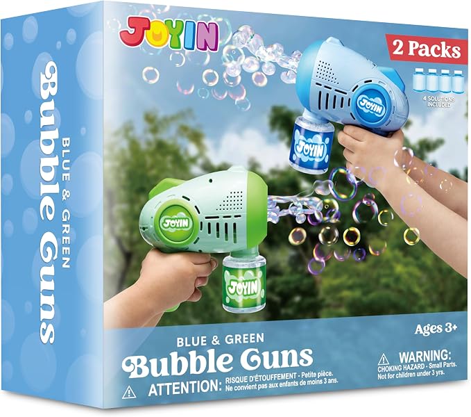 JOYIN 2 Kids Bubble Guns with 4 Bottles Solution, Automatic Bubble Machine Gun with 8 Holes for Kids, Adults, Summer Toys, Easter Basket Stuffers, Birthday Gift, Party Favors