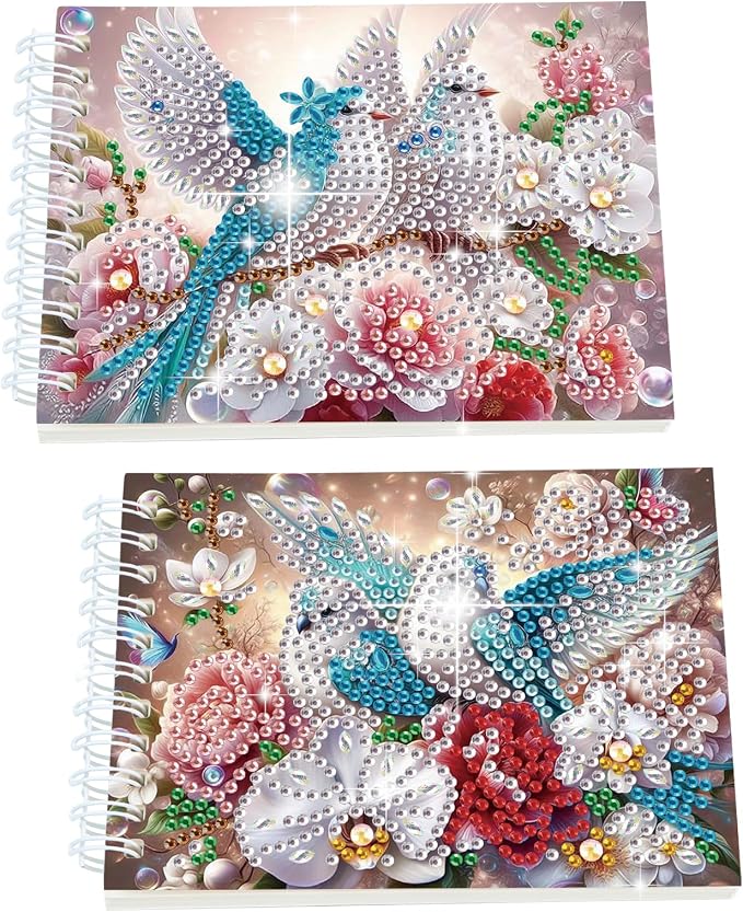 2 Pcs Bird Diamond Painting Notebook 80 Pages for Adults,Diamond Art Journal and DIY Sketchbook, Diamonds Art Kit Supplies,Gift for Beginners, Craft Lovers, Artists. (Bird2)
