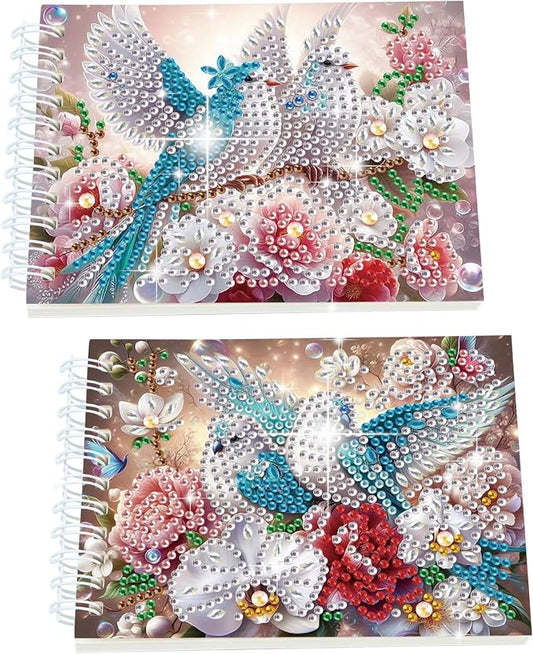 2 Pcs Bird Diamond Painting Notebook 80 Pages for Adults,Diamond Art Journal and DIY Sketchbook, Diamonds Art Kit Supplies,Gift for Beginners, Craft Lovers, Artists. (Bird2)