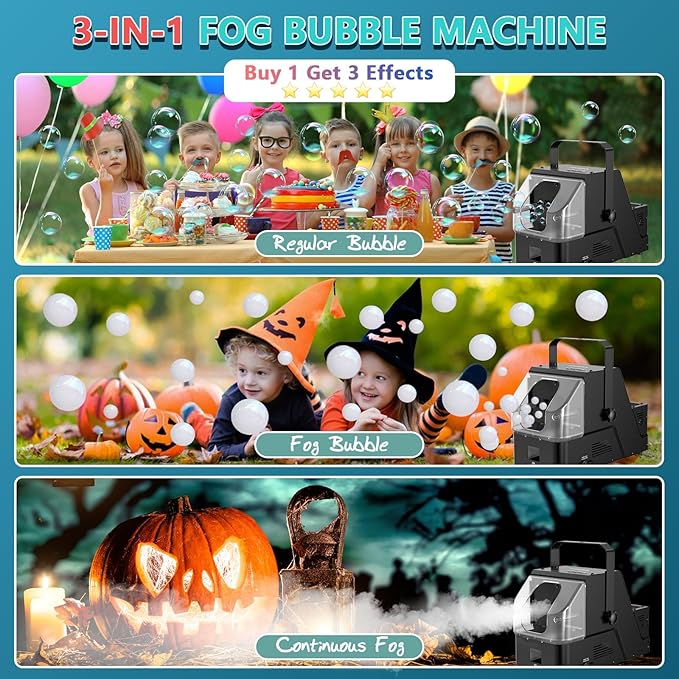 Wisdomlit Fog Bubble Machine, 3-in-1 Smoke Bubble Machine, 450W Bubble Fog Machine with Remote Control, Colorful Bubbles | Fog Bubbles | Continuous Fog for Stage Wedding Photography Holiday Party