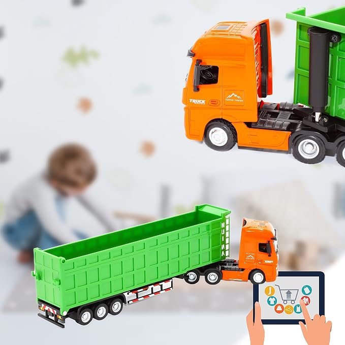 Gemini&Genius Construction Dump Truck Toy, Heavy Duty Alloy Transport Truck Toy, Construction Vehicle Toys, 1:50 Scale Diecast Dump Trailer, Toy Trucks for Kids (Detachable)