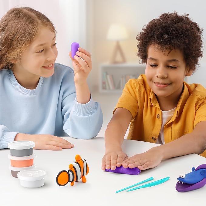 Hey Clay 15 Cans Set - Colourful Modelling Kids Air-Dry Clay 15 Cans with Sculpting Tools and Fun Interactive Instructions for Children Age 3+ (Ocean)