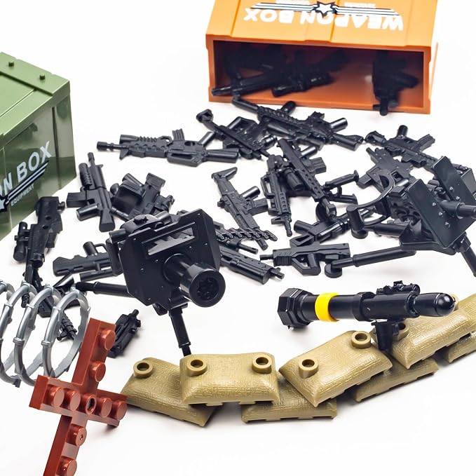 25 Pcs Weapons Pack Military Toy Soldiers Figures Army Equipment Toy Set - Gear Sets Pieces Weapon Battle Building Blocks Compatible with Major Brand, 3 Years Old and up