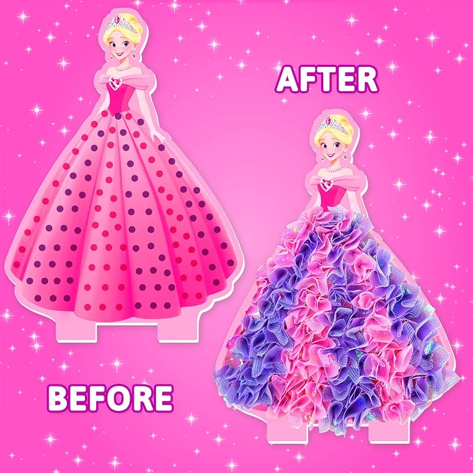 AGENTLAN Poke Art Princess & Unicorn Kit, Mess-Free Craft Set for Girls | Princess & unicorn designs, pre-cut fabric squares, poke craft activity, screen-free toy, birthday gift for girls ages 3-8
