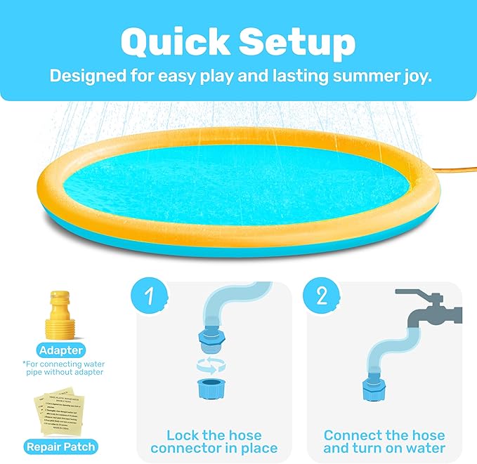 SLOOSH 72" Non-Slip Splash Pad Sprinkler - Outdoor Water Play Toys Backyard Fountain Mat for Toddlers Kids Dogs, Thickened Sprinkler Outside Pool Party Durable for Girls Boys Pets (72in, Orange&Blue)