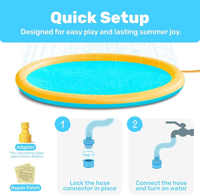 SLOOSH 60" Non-Slip Splash Pad Sprinkler - Outdoor Water Play Toys Backyard Fountain Mat for Toddlers Kids Dogs, Thickened Sprinkler Outside Pool Party Durable for Girls Boys Pets (60in, Orange&Blue)