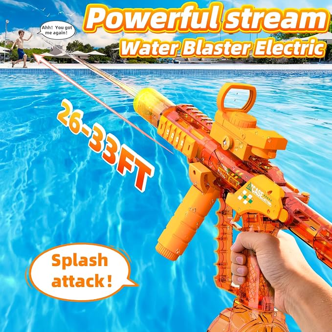2 Pack Electric Water Guns Toy for Kids Adults, Automatic Water Gun Toys for Kids Ages 4-8 8-12, Adjustable Grip & Folding Stock, 26-32FT Long Range, Summer Pool Outdoor Beach Water Toy for Boys Girls