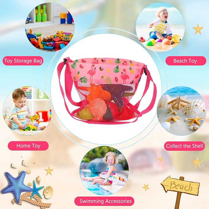 Frienda 15 Pack Mesh Beach Tote Bag, Seashell Bags, Bag Toys Organizer for Holding Beach Children' Toys Market Picnic(9.06 x 9.06 Inch,Cute Style)