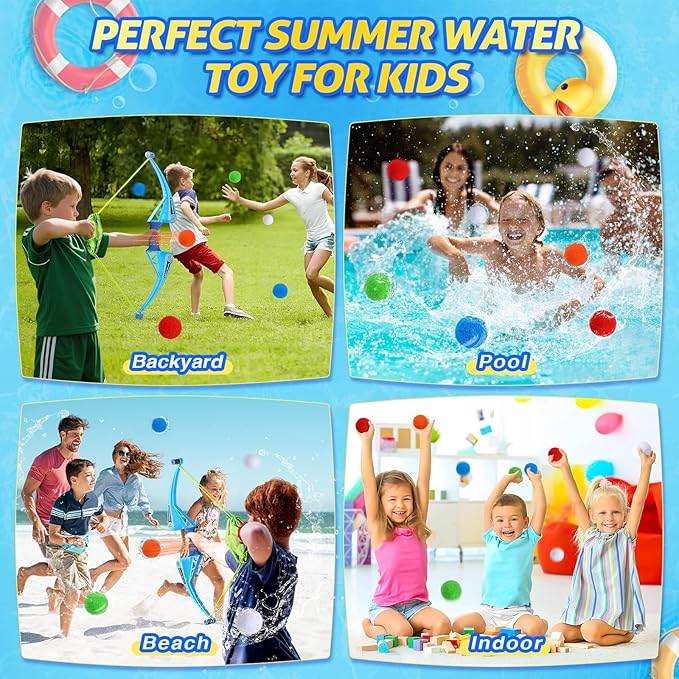SUPER JOY Reusable Water Balloons Water Toys for Kids, Water Balloon Bow Launcher With 10 Reusable Water Balls for Outdoor Toys, Pool Beach Backyard Water Bomb Toy Summer Water Toy for Boys and Girls