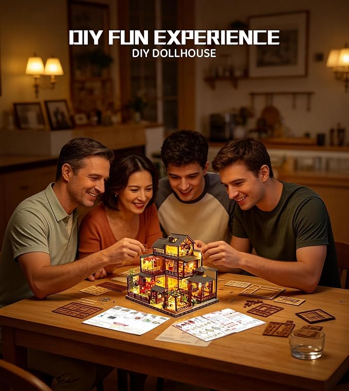 Spilay DIY Dollhouse Miniature with Wooden Furniture,DIY Dollhouse Kit Big Japanese Courtyard Model with LED & Music Box,1:24 Scale Creative Room Gift Idea for Adult Friend Lover (Yaquan Courtyard)