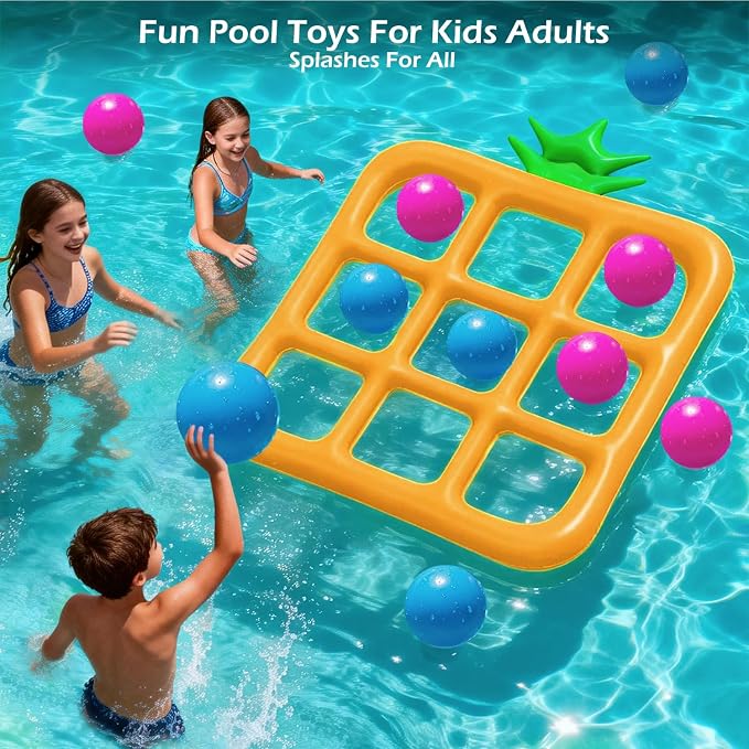 Jasonwell Tic-Tac-Toe Pool Toys Games - Giant Floating Tic Tac Toe Game Float with 10 Balls Pineapple Pool Game Party Toy Floats Yard Field Day Games Outdoor Beach Toys for Adults Teens Kids (Orange)