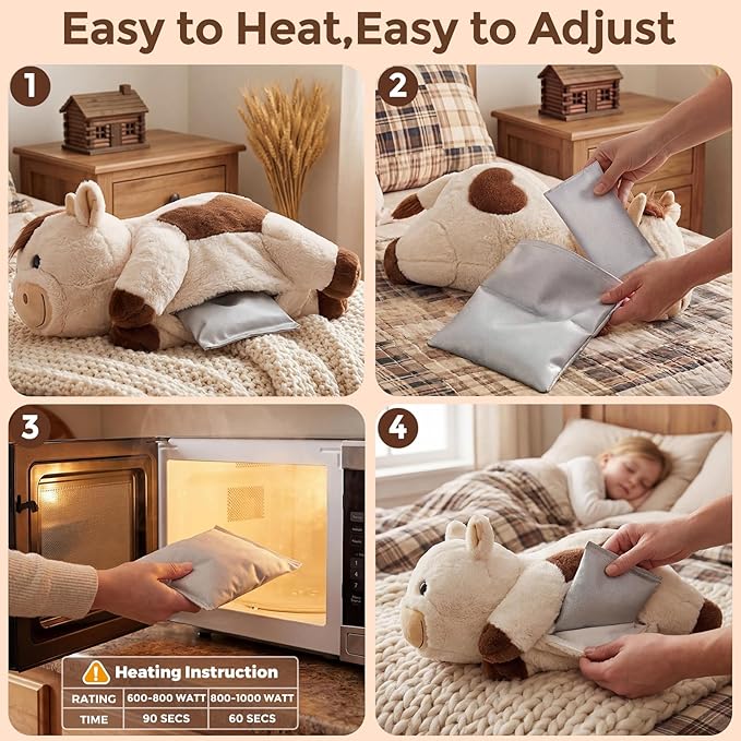 Mewaii Weighted Stuffed Animals for Adults & Kids, 2-5 lbs - 23" Heatable Coolable Cow Plush, Microwavable Adjustable Removable Inner Pad, Realistic Hug Comfort Gift (White)