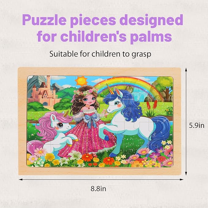 4-Pack Wooden Puzzles for Kids Ages 4-6, 24 Piece Unicorn Mermaid Princess Jigsaw Puzzles, Preschool Toddlers Learning Activity Puzzles Toys for Girls 3 4 5 6 Years Old