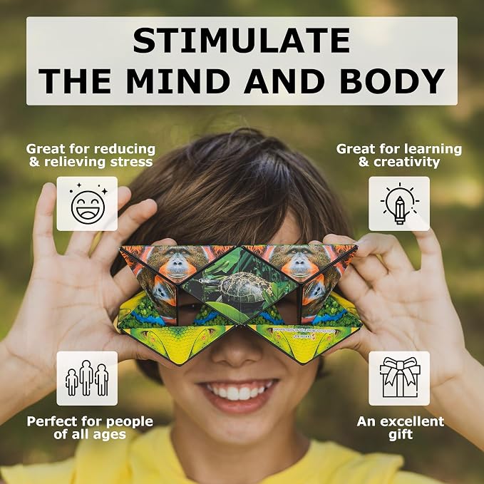 Shashibo Sensory Fidget Toy for Adults & Kids, Stress Relief Fidget Toy for Adults, Teens & Kids, Cool Fidget Toys for Desk, Classroom Must Have, Sensory Shape Shifting Cube, 100+ Possible Shapes