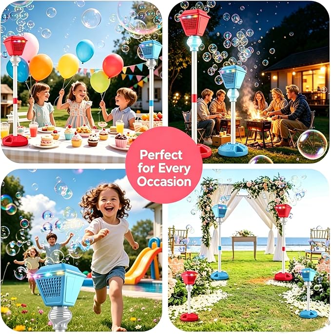 Bubble Machine for Kids Toddlers - 2026 Rechargeable Automatic Bubble Machine with Lights & Music, Bubble Blower with Adjustable Stand up to 47 Inch for Backyard Games, Outdoor Play (Blue)