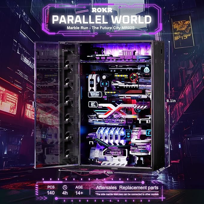 ROKR 3D Puzzles Marble Run Parallel World 2in 1,The Future City+Hip-Hop Street