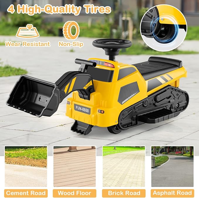 Costzon 3-in-1 Ride on Tractor, Electric Excavator Bulldozer Toy Road Roller w/Adjustable Arms, Music, 6V Ride on Construction Vehicles for Kids 1.5+ Years Old