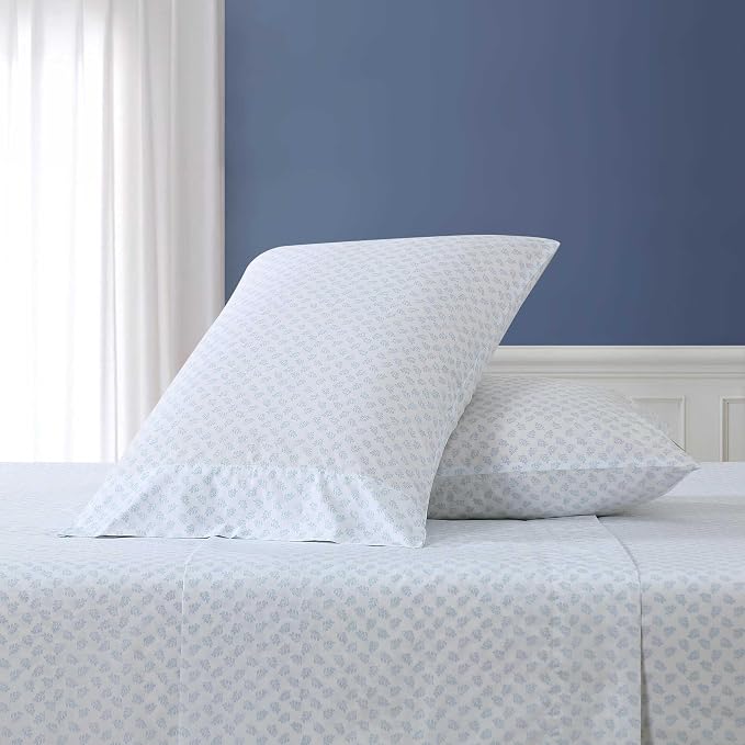 Nautica - Twin Size Sheets Set, Crisp & Tailored Floral Bedding with a Smooth Cotton Percale, Bed Sheets with Matching Pillowcase & Fitted Sheet (Breezy Bloom Blue)