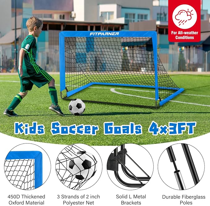 Soccer Goal,Backyard Soccer Goals for Kids 2 Pack,4x3/6x4 FT Portable Toddler Soccer Nets with Target,Ball & Cones,Soccer Training Equipment for Kids Youth Outdoor Games,Sports,Play
