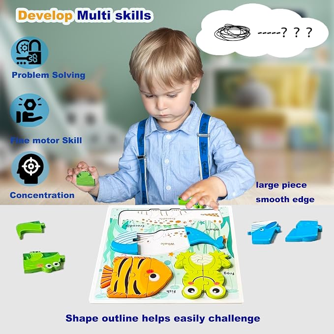 Montessori Wooden Toddler Puzzles, Educational Gift Jigsaw Puzzle for Toddlers 1-3 Year Old,Learning Toys for Ages 2-4 Boys Girls Kids