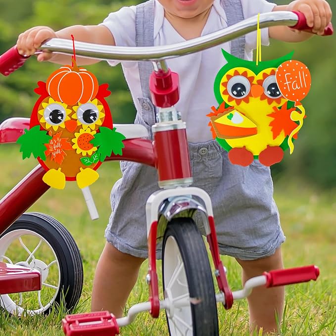 Winlyn 24 Sets Fall Craft Kits Thanksgiving Crafts DIY Fall Owl Ornaments Decoration Art Sets Autum Owl Maple Leaf Pumpkin Arts and Crafts Harvest Foam Stickers for Kids Halloween Classroom Activities