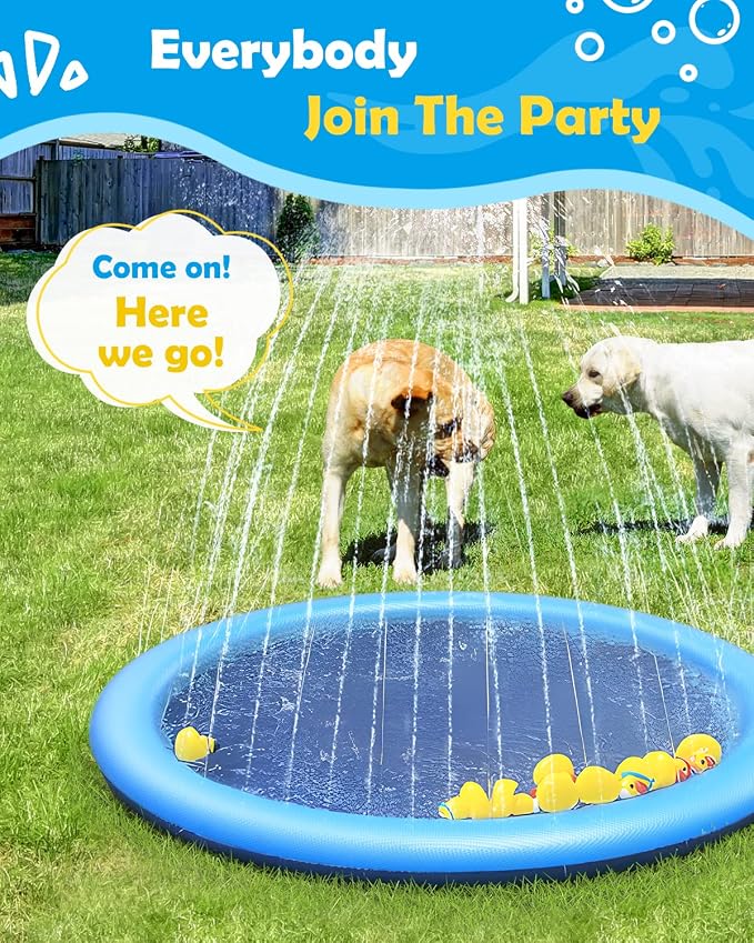 Peteast Splash Pad for Dogs & Kids - Anti-Slip Dog Pool for Large Dogs, 0.58 mm Thickened Durable Outdoor Water Play Mat, Summer Sprinkler Toy for Backyard (51inch)