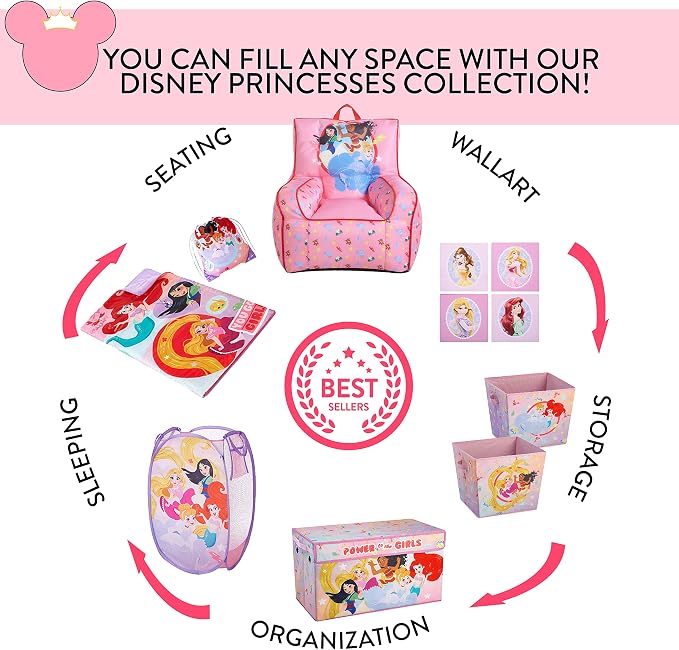 Disney Princess Bean Bag Sofa Chair - Large Size for Kids - Comfortable and Lightweight Plush Furniture - Perfect for Playrooms or Bedrooms