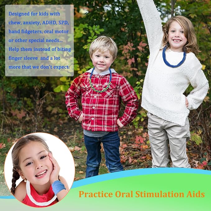 Chew Necklaces for Sensory Boys, Terry Cloth Chewy Necklace Sensory Kids with Chewing, Teething, Biting, Fabric Absorbent Autism Sensory Products with ADHD,SPD, Fidgeting, Anxiety