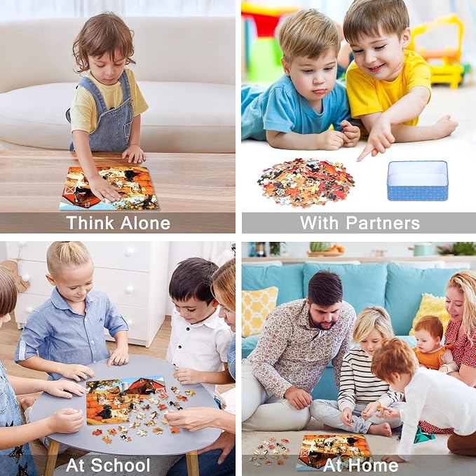 LELEMON Puzzles for Kids Ages 4-6,Pasture 100 Piece Puzzles for Kids Ages 6-8 in a Metal Box,Educational Jigsaw Puzzles,Childrens 100 Piece Puzzle Games Puzzle Toys for Girls and Boys