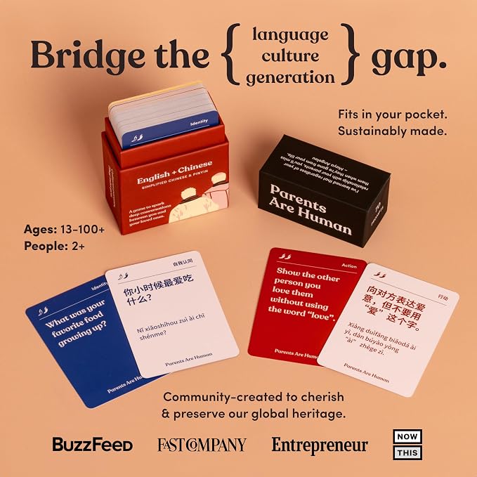 Parents Are Human, Get to Know Each Other Better, Parents, Families, Teens & Kids Relationship Building, Light & Deep Questions, 70 Questions & Activity Cards, English + Simplified Chinese
