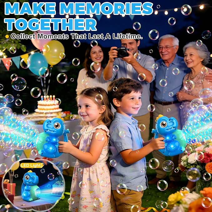 Zerhunt Dinosaur Bubble Machine for Toddler: Automatic Blower with Lights, Large 150ML Tank & Powerful Motor - Produces 15,000+ Colorful Bubbles/Min for Magical Party, Birthday