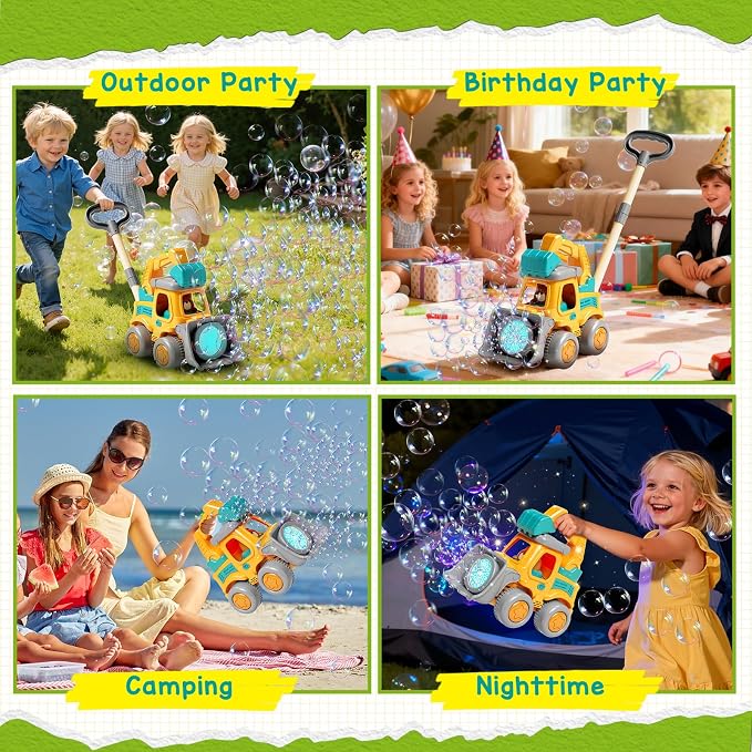 Bubble Machine for Toddlers 3-6: Construction Truck Bubble Lawn Mover, 2-in-1 Handheld Push Automatic Bubble Blower with Led Lights USB Rechargeable, Bubbles Toy for Kids Boy Girl 3-6 Year Old