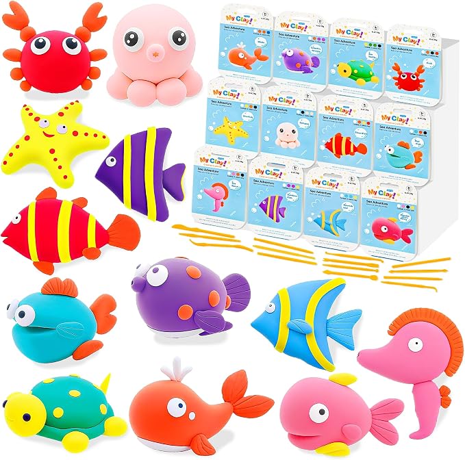 LanMa Air Dry Clay Kit for Kids, 12 Pack Sea Animal Air-Dry Art Kits with Ultra Light & Soft Modeling Clay, Instructions, Sculpting Tools, Christmas Birthday Gifts for Boys Girls
