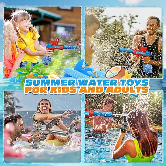 2 Pack Electric Water Gun for Adults & Kids, Automatic Squirt Gun with Light-Up Muzzle, Battery Powered Water Pistol, 26-32 FT Long Range Summer Outdoor Pool Beach Toy