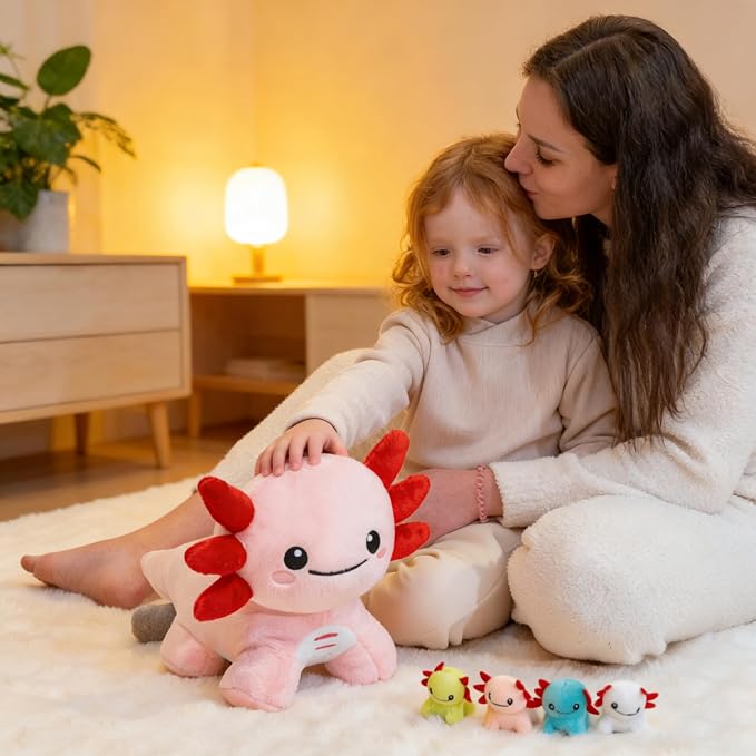 Axolotl Stuffed Animals, Mommy Axolotl Plush with Baby, 5 Pcs Plush Toy for Girl Boy, Birthday Gifts for Girlfriend, Kids