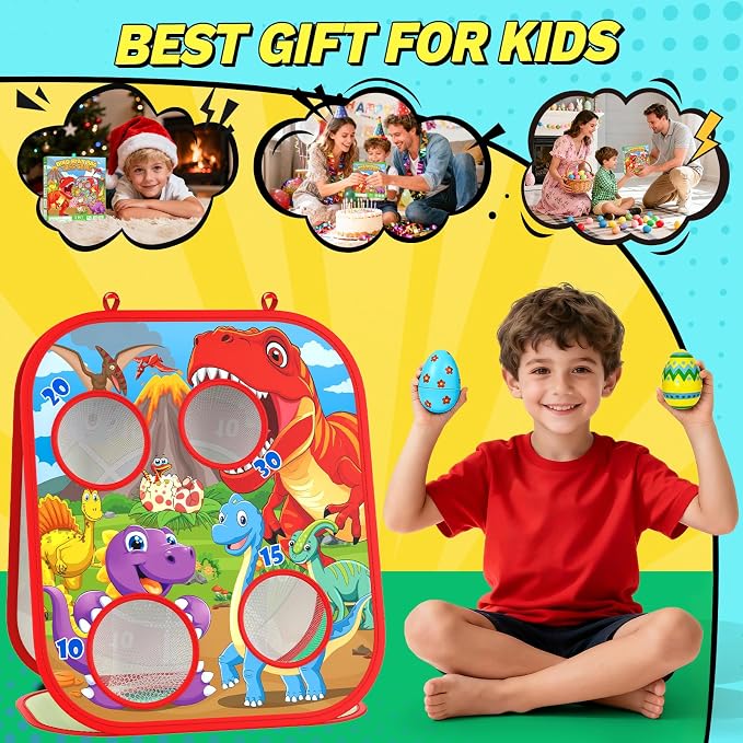 Dino Bean Bag Toss Game Toy for Kids, 6-1 Cornhole Board Outdoor Toys for Toddlers, Easter Gifts for Kids, Backyard Beach Lawn Party Toss Game Toy for 3 4 5 6 7 8 Year Old Boys Girls Birthday Gifts