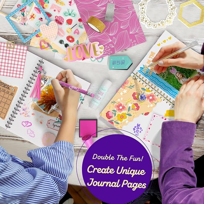 LAOESE 2-Pack DIY Journal Kit for Girls - Birthday Gifts for Girls 8 9 10 11 12 13 14 Years Old - Arts & Crafts for Teen Girl Gifts Trendy Stuff - Scrapbook & Diary Supplies Toys Set