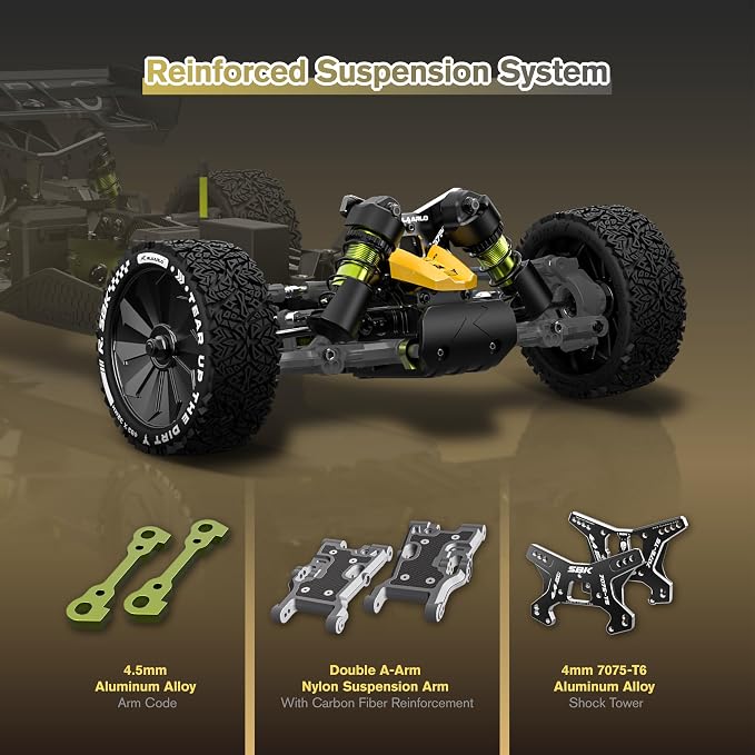 RLAARLO 1/10 Brushless RC Cars, 4×4 Buggy, 50+ MPH, Carbon Fiber, Ages 14+ | 3650-2650KV Brushless Motor, 4WD, 3S LiPo, Alloy Chassis, Sealed Diffs, 20kg Servo, 6CH Radio, Waterproof, All-terrain