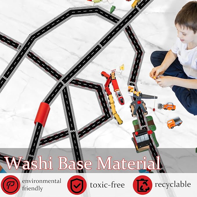 WNINK 2 Rolls Red Race Track Tape, Kids Race Car Stickers, Race Car Track Decorations, 2.4 Inch Wide, 2 X 33 FT Long, Easy Tear, No Residue for Kids Birthday Gift and Racing Party Decoration