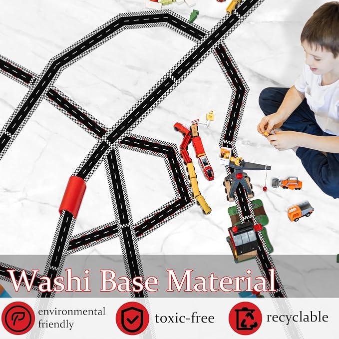 WNINK 2 Rolls Black Race Track Tape, Kids Race Car Stickers, Race Car Track Decorations, 2.4 Inch Wide, 2 X 33 FT Long, Easy Tear, No Residue for Kids Birthday Gift and Racing Party Decoration