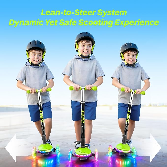 JOVA ZIFFY Light-Up Toddler Scooters for Kids 3-8, 3 Wheel Kids Scooter for Boy Girl 110lbs, 20 Dynamic LED Lights, 4 Adjustable Height Ride-on Kick Scooter, Lean-to-Steer Anti-Slip Wide Deck