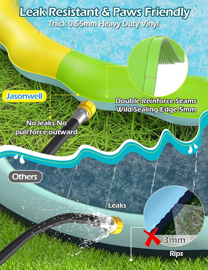 Jasonwell Splash Pad Sprinkler for Kids Splash Play Mat Outdoor Water Toys Inflatable Splash Pad Baby Toddler Pool Boys Girls Children Outside Backyard Dog Sprinkler Pool Age 1 2 3 4 5 6 7 8 9 3XL