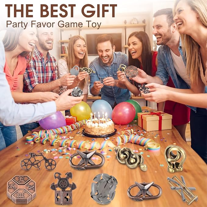 Wettarn 9 Pcs Metal Brain Teaser Puzzles 3D Steel Puzzle Set for Adults IQ Logic Challenge Disentanglement Unlock Interlocking Games Smart Logic Test Toys for Adults Mind Challenge(Fresh Style)