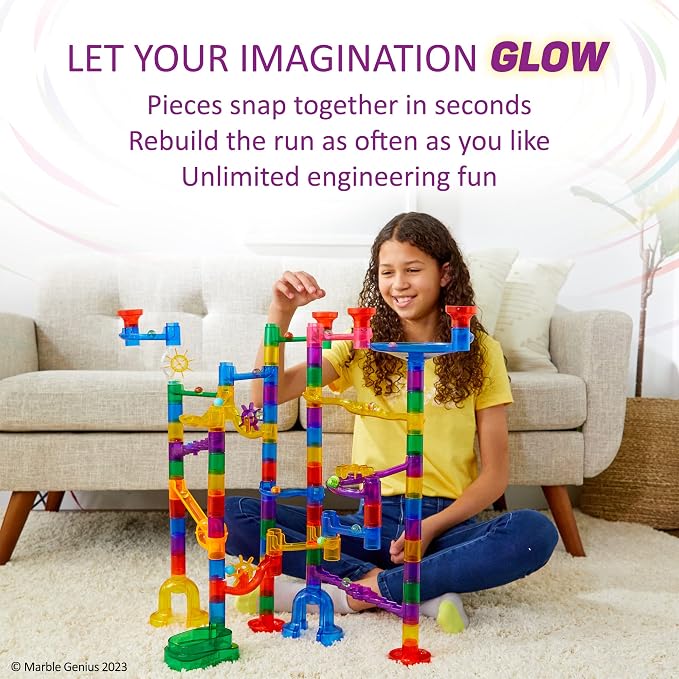 Marble Genius Marble Run Track - 200-Piece, Multicolor, Space Theme - Glow-in-The-Dark Marble Set & STEM Building Toy & Race Track for Ages 4+