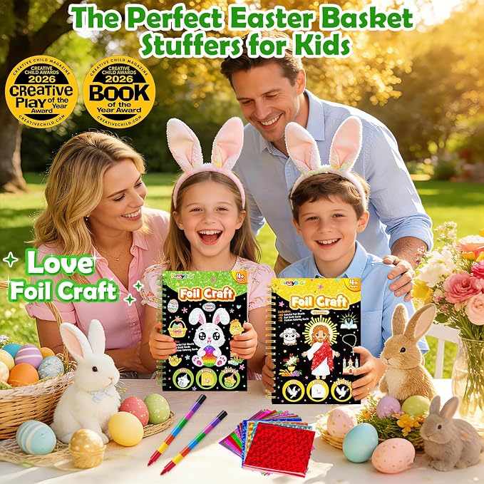 FUNNYB&G Foil Art Crafts for Kids Ages 4-8: Easter Basket Stuffers Essentials for Kids 2026, Easter Gifts for Kids, Crafts Supplies,Party Favors,Creative Toys for Kids 4 5 6 7 8 Years Old(Easter)