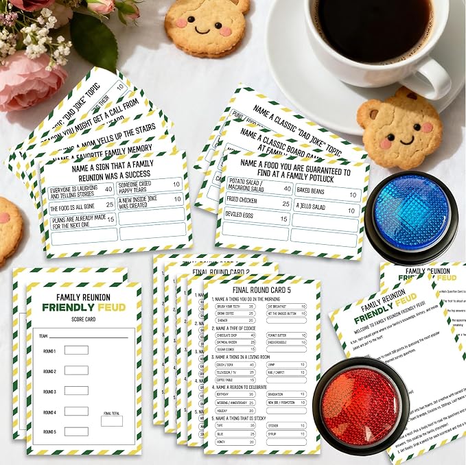 Family Friendly Feud Card Game with 2 Answer Buzzers,Family Reunion Game Night Fun Trivia Quiz for Holiday Gathering Party Office Class Groups Team Building
