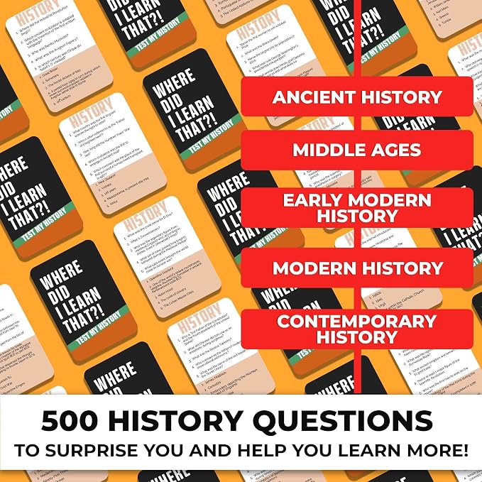 QUOKKA Trivia Card Games for Adults with 500 Questions – History Board Games for Adults, Teens and Families – Trivia Cards with Answers – Fun Party Game for Family Game Night