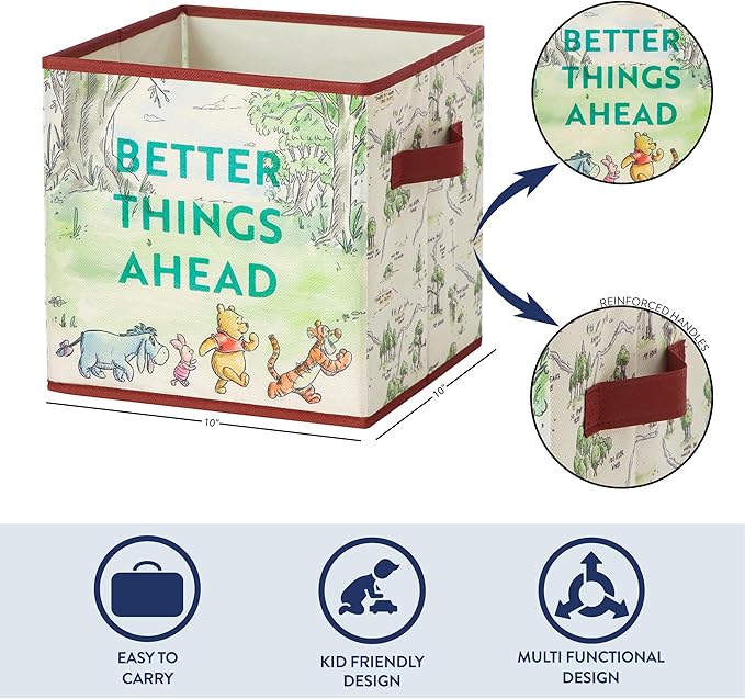 Disney Winnie the Pooh Storage Cubes, Set of 2 Fabric Storage Bins with Handles, 10x10 Collapsible Cube Organizer Baskets for Nursery, Kids Room, Playroom, Closet & Shelf Storage