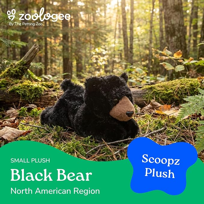 The Petting Zoo Black Bear Stuffed Animal Plushie, Gifts for Kids, Scoopz Wildlife Animals, Bear Plush Toy, 8 inches
