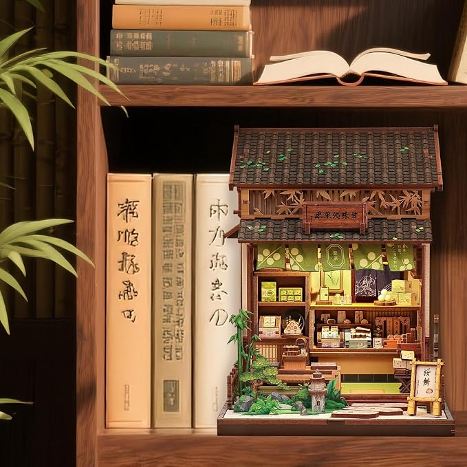 Cutefun Book Nook Kit - DIY Miniature Dollhouse Kit for Adults, Teens and Beginners, Japanese Dessert Shop Booknook Tiny House Bookshelf Decor 3D Wooden Puzzles, Creative Gifts for Family (Sweet Shop)